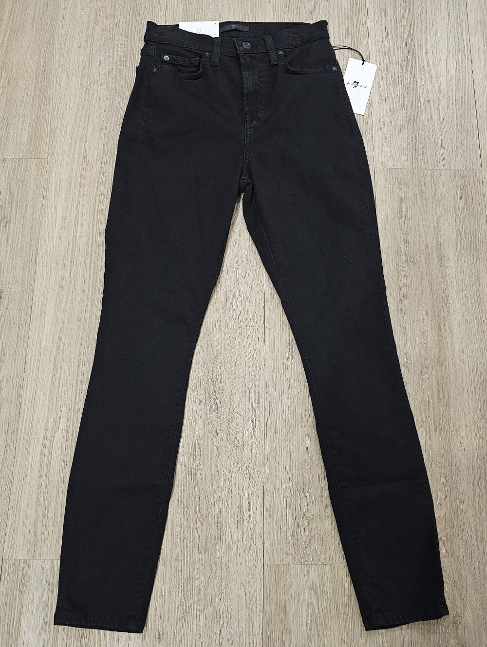 NWT 7 For All Mankind High Waist Ankle Gwenevere Skinny Jeans Black in Size 26